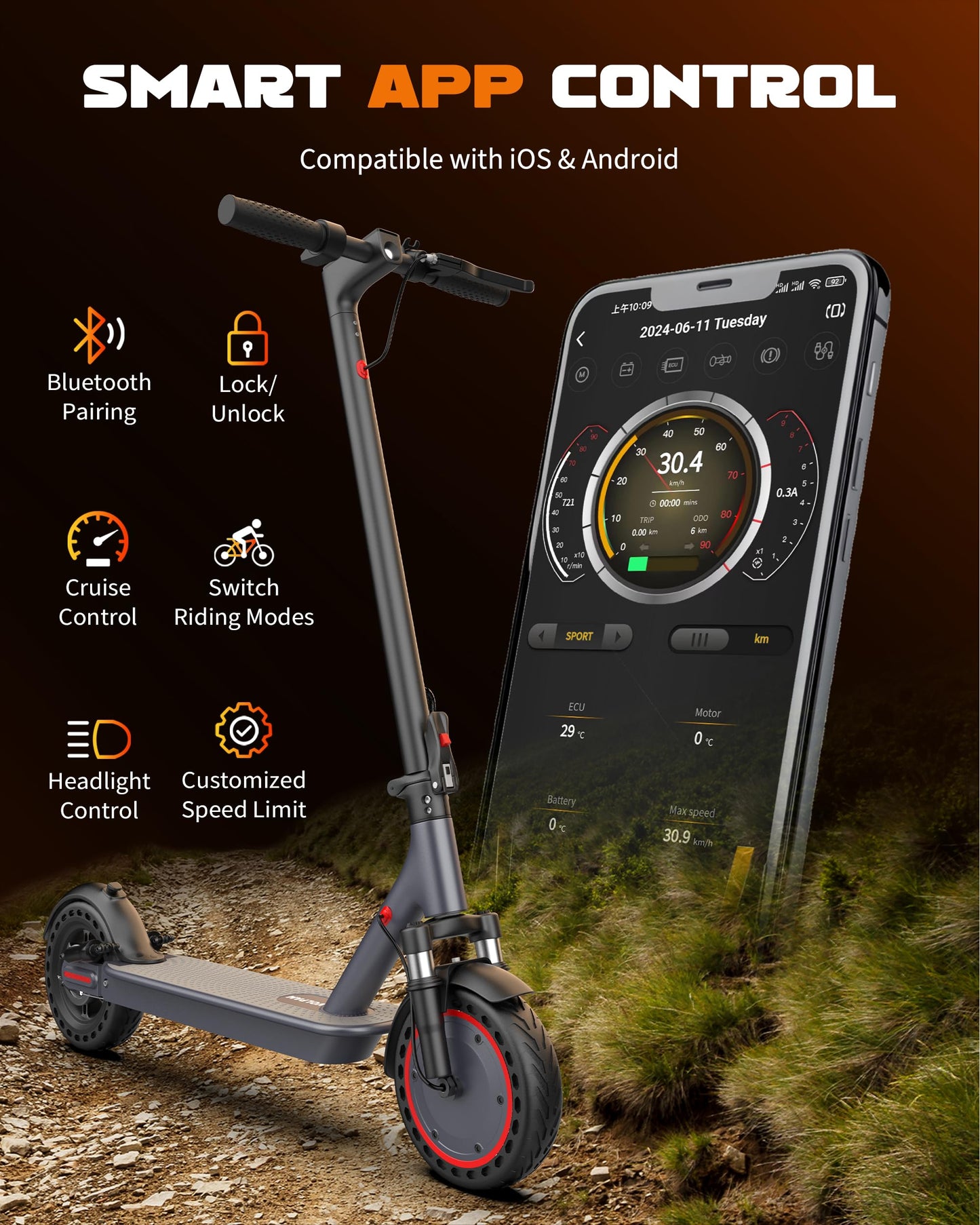 Electric Scooter for Adults, 500W Motor with Dual Suspensions, 22 MPH Top Speed & 22 Miles Long Range, 10" Solid Tire, Folding E-Scooter with Dual Braking, APP Control, Cruise Control