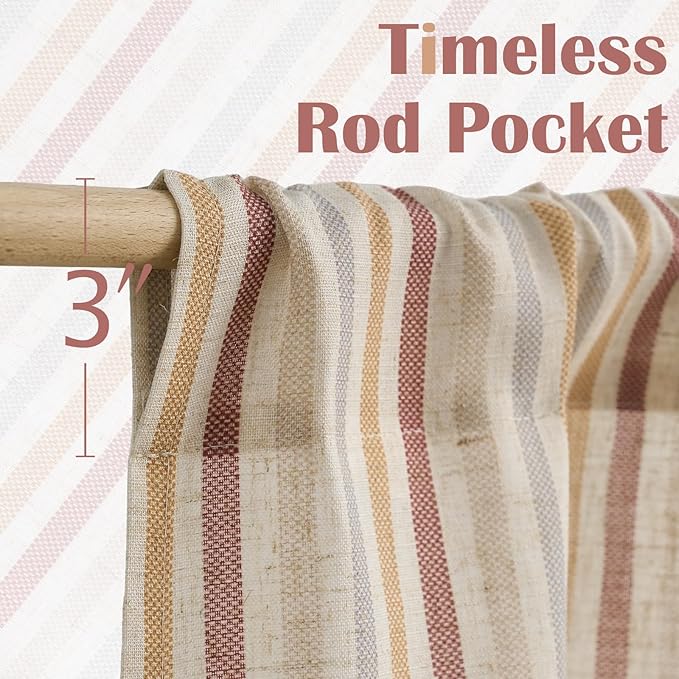 jinchan Colorful Striped Linen Kitchen Curtains 36 Inch Christmas Tier Curtains Farmhouse Modern Cafe Small Window Treatments Light Filtering Rod Pocket for Living Room Bathroom 2 Panels Multi Red