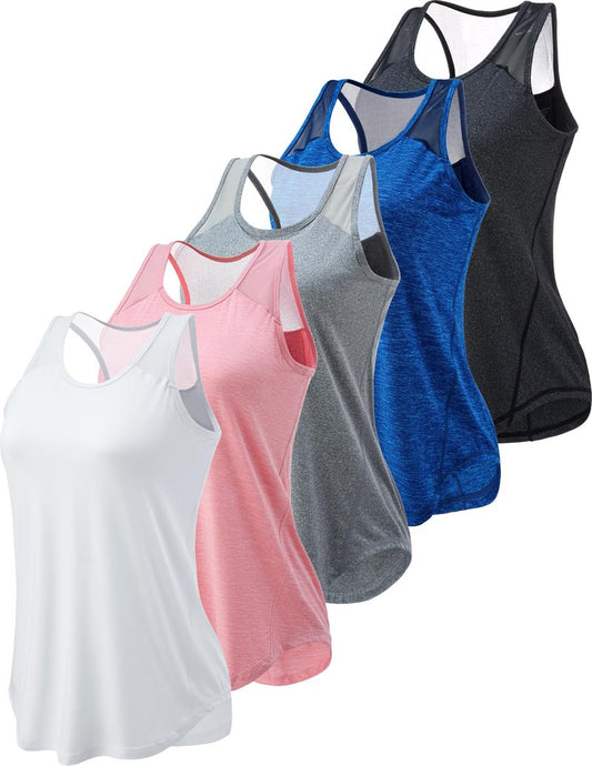 5 Pack Women's Workout Tops, Athletic Racerback Tank Tops for Women, Mesh Sleeveless Shirts Yoga for Gym Running (Set 1, X-Large)