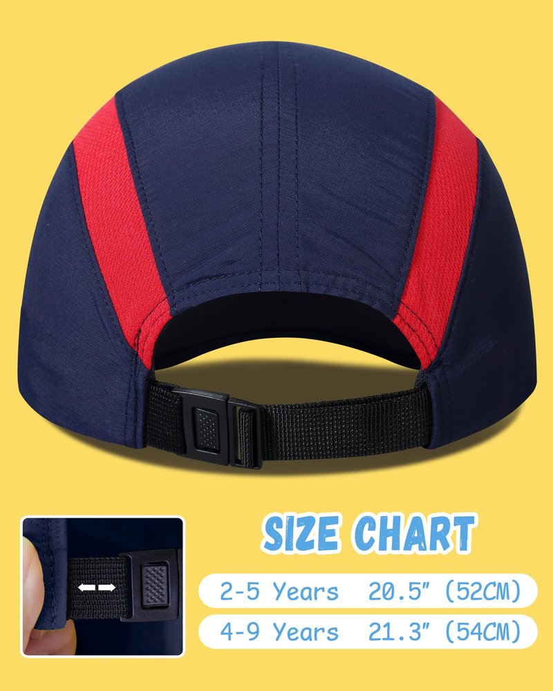 GADIEMKENSD Kids Baseball Cap Sun Hat, Foldable Packable Toddler Hat, UPF50+ UV Protection, Lightweight Breathable Quick Dry Cool Mesh Summer Cap for Boys Girls, Navy Red Mesh 4-9T