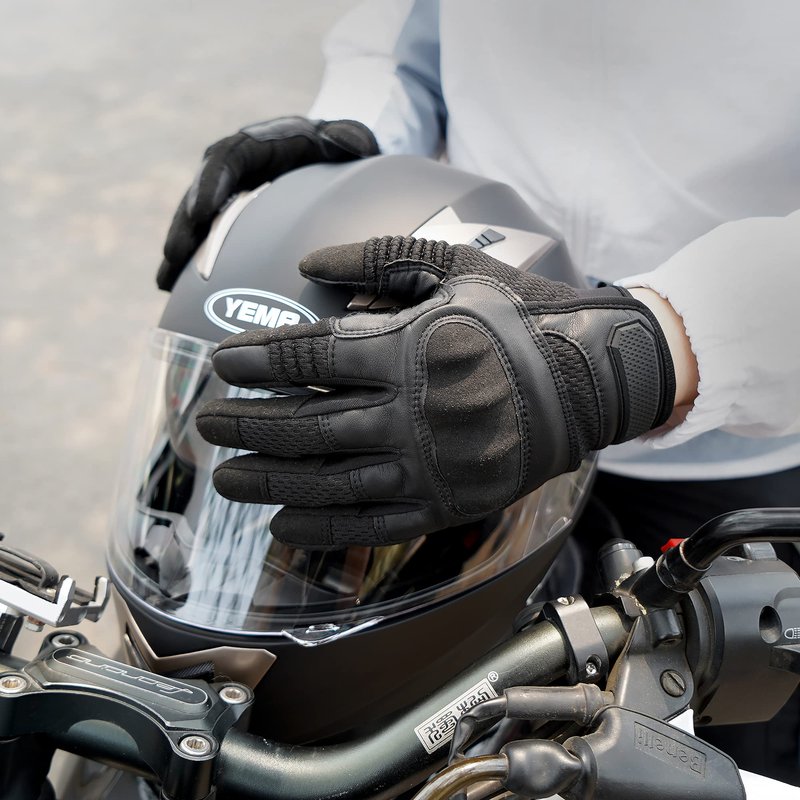 AXBXCX Touchscreen Full Finger Gloves for Men, Padded Outdoor Gloves Black Large