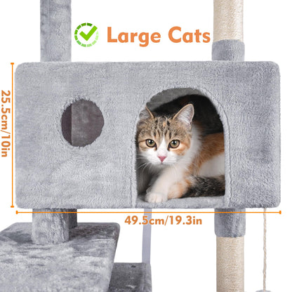 HOMIDEC Cat Tree,151cm Cat Tower for Indoor Kitty,Scratching Post Stable Activity Centre Climbing Tree with 2 Kitty Houses, Hammock, 4 Sisal Posts, Ladder, and Rest Place