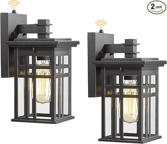 Dusk to Dawn Sensor Outdoor Wall Sconces - HWH Exterior Wall Mount Light Fixture Matte Black, 2-Pack Porch Lights for Garage, Doorway, Balcony, Garden, 5HD27B-PC-2PK BK