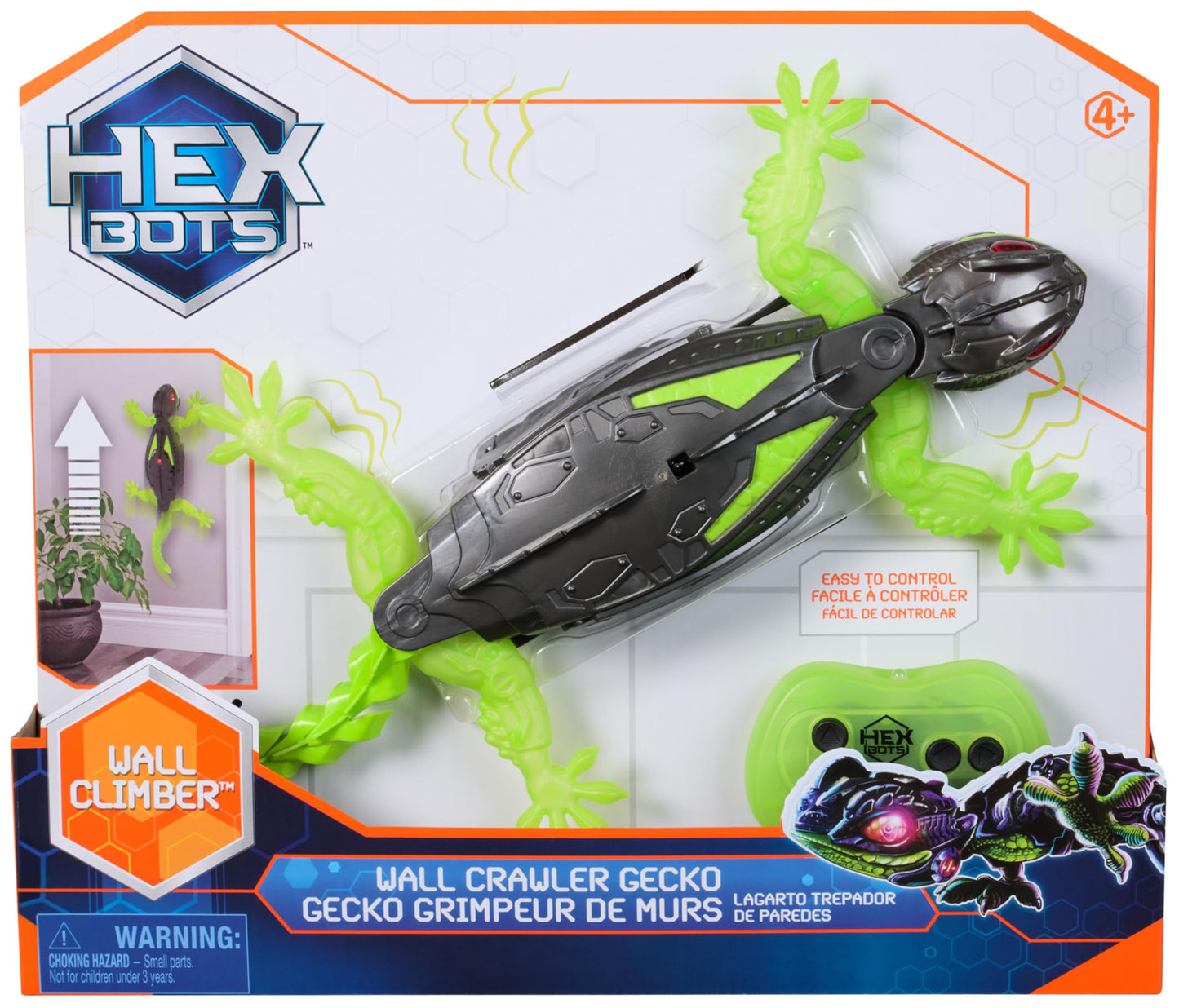 HEX BOTS Wall Crawler Gecko, Rechargeable Remote Control Robot Kids Toy, Climbs Walls, RC Robot Toy for Boys & Girls Ages 4 & Up