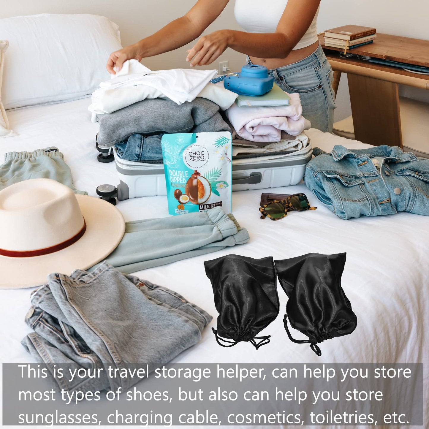 GONGKANGYUAN 4 Pack Shoe Bags for Travel Satin Fabric Shoe Bag with Drawstring for Men Women Travel Protecting Storing Shoes