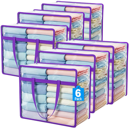 Budding Joy 6 Pack Clear Zippered Storage Bags for Clothes,40L Closet Organizers and Storage Containers Vinyl Moving Bag for Bedding, Linen, Blankets, Comforters, Clothing & Toys
