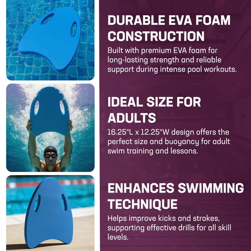 Kemp USA Contour Swim Kickboard with Handles EVA Foam Training Board Pool Swim Training Aid for Kick Drills Water Aerobics & Swim Teams 16.5 x 12.25 in Royal Blue