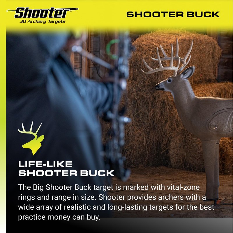 SHOOTER Big Buck 3D Archery Target, 51” Tall, Replaceable Insert for Long Life, Weather-Resistant Construction, High-Density Impact-Response Foam Withstands Field Points, Broadheads, and Expandables