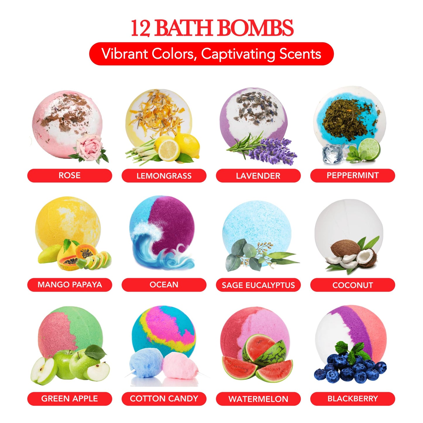 12 Large Bath Bombs Gift Set for Women - 3 Oz Handmade Organic Fizzies With Moisturizing Shea Butter - Perfect for Bubble Spa Relaxing - Gift for Her, Girls, Wife, Mother