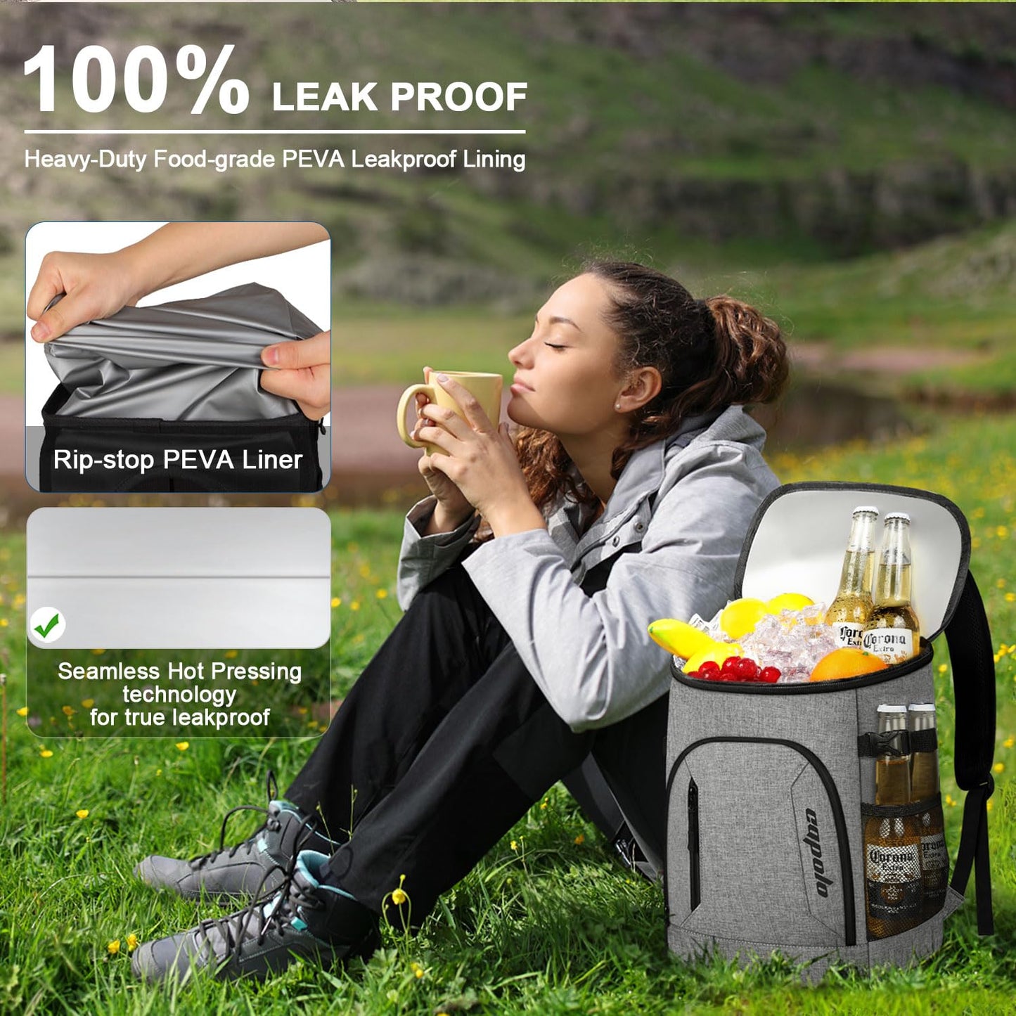 Capolo Cooler Backpack 30 Cans, Insulated Backpack Cooler Leak Proof Large Capacity Thermal Bag Beverage Soft Cooler Bag Lunch Camping Travel Picnic Hiking for Men Women Gray