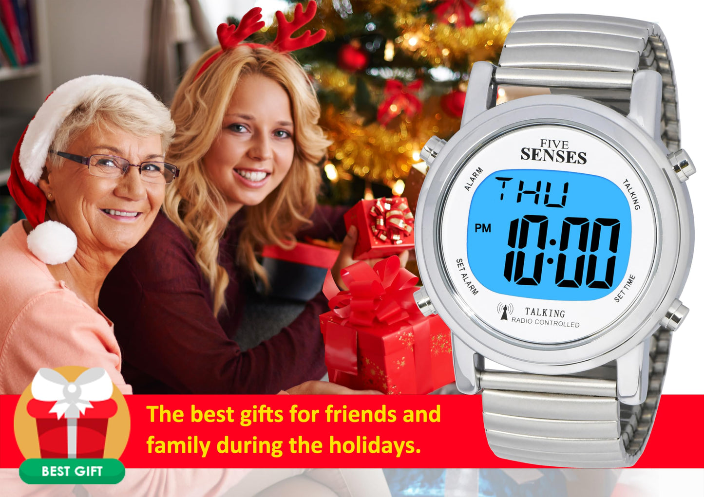 FIVE SENSES Atomic! Talking Watch - Sets Itself Senses Metal Easy-to-Read Talking Watch (Silver)