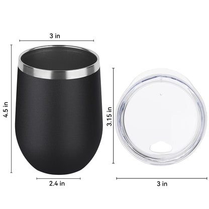 DOMICARE Stainless Steel Wine Tumbler Bulk with Lid, Personalized Insulated Tumblers Set, 12oz Travel Coffee Cups Pack of 12, Black