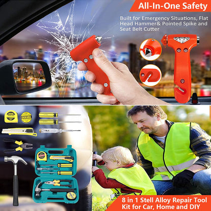 Car Emergency Roadside Tool Kit with Jumper Cable Shovel,Auto Truck Vehicle Assistant Safety Kit Bag for Men Women with First Aid Kit, Winter Basic Automobile Road Side Kit