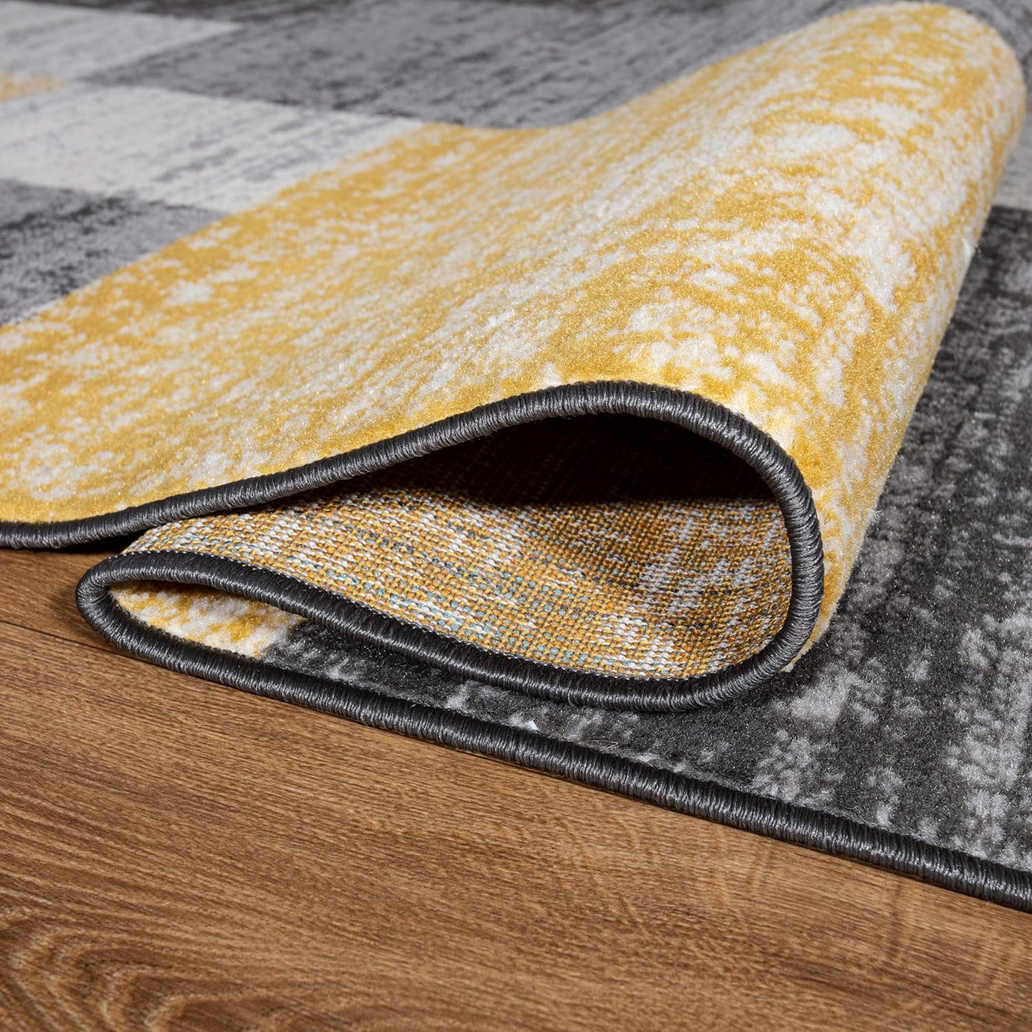 Rugshop Oslo Modern Yellow Area Rug, Geometric Boxes Design, Carpet with Jute Backing for Living Room or Bedroom, 7'10" x 10'