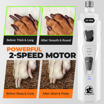 Dog Nail Grinder with 2 LED Lights Powerful 2 Speeds Super Quiet Dog Nail Trimmers with 3 Grinding Wheels Rechargeable Pet Dog Nail Clippers for Large Medium Puppy Dogs Dog Nail File Cat Nail Clipper