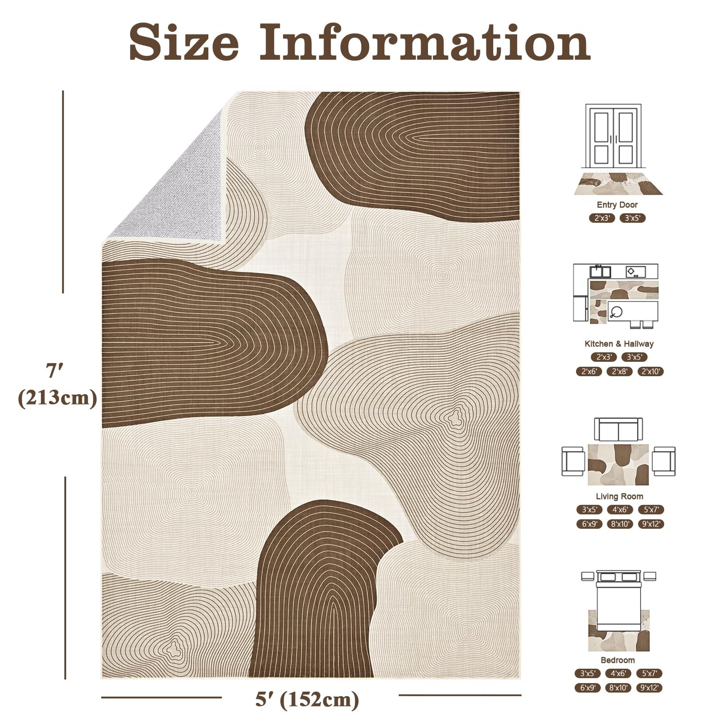 Yinhua Abstract Area Rug 5x7, Brown Living Room Rug Washable Modern Rugs Non Slip, Soft Area Rugs Low Pile, Faux Wool Carpet for Bedroom, Dining Room, Brown