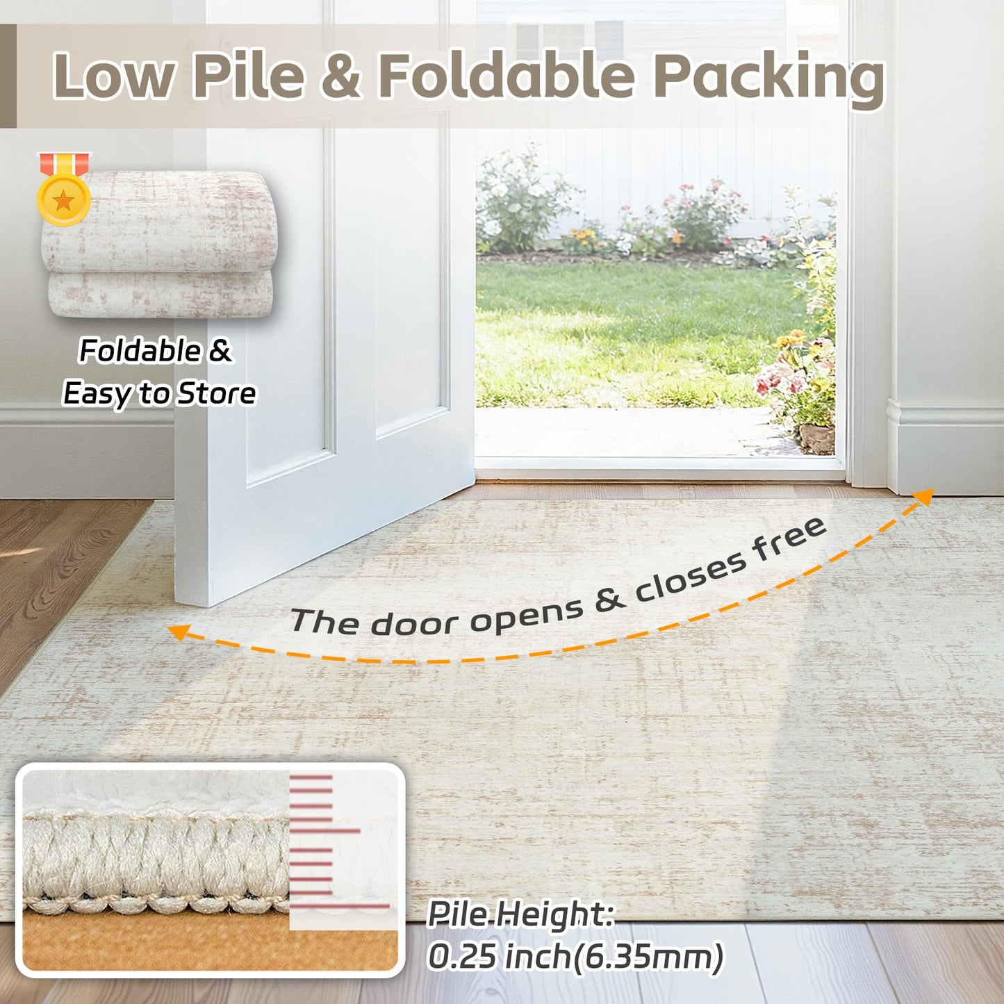 5x8 Area Rugs for Living Room Washable Rug: Anti-Skid Abstract Modern Living Room Rug Soft Thin Carpets Indoor Floor Non-Shedding Carpet for Bedroom Dining Farmhouse Nursery Beige White