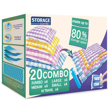 20 Pack Vacuum Storage Bags, Space Saver Bags Compression Storage Bags for Comforters and Blankets, Vacuum Sealer Bags for Clothes Storage (20C)