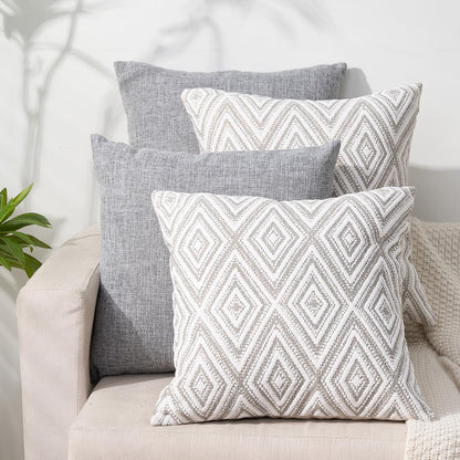 HPUK Decorative Throw Pillow Covers Set of 4 Square Couch Pillows Linen Cushion Cover for Couch Sofa Living Room, 18"x18" inches, Blue