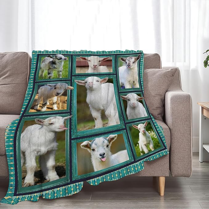 Cute Goat Blanket, Farmhouse Animal Throw Blankets, Goats Fuzzy Plush Blanket Ultra Soft for Goat Lover Gift Kids Teens Women Men Girls Boys Stuff Decor for Home Bedding Sofas Couch Camping 50"X40"