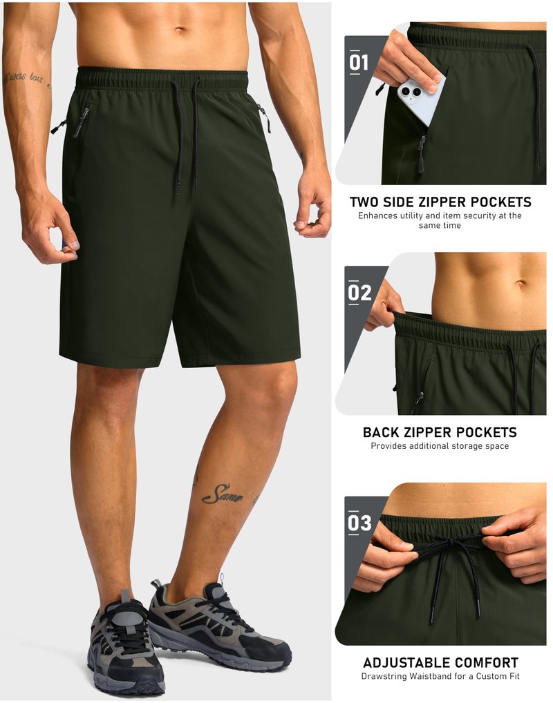G Gradual Men's Shorts Lightweight Athletic Shorts Army Green