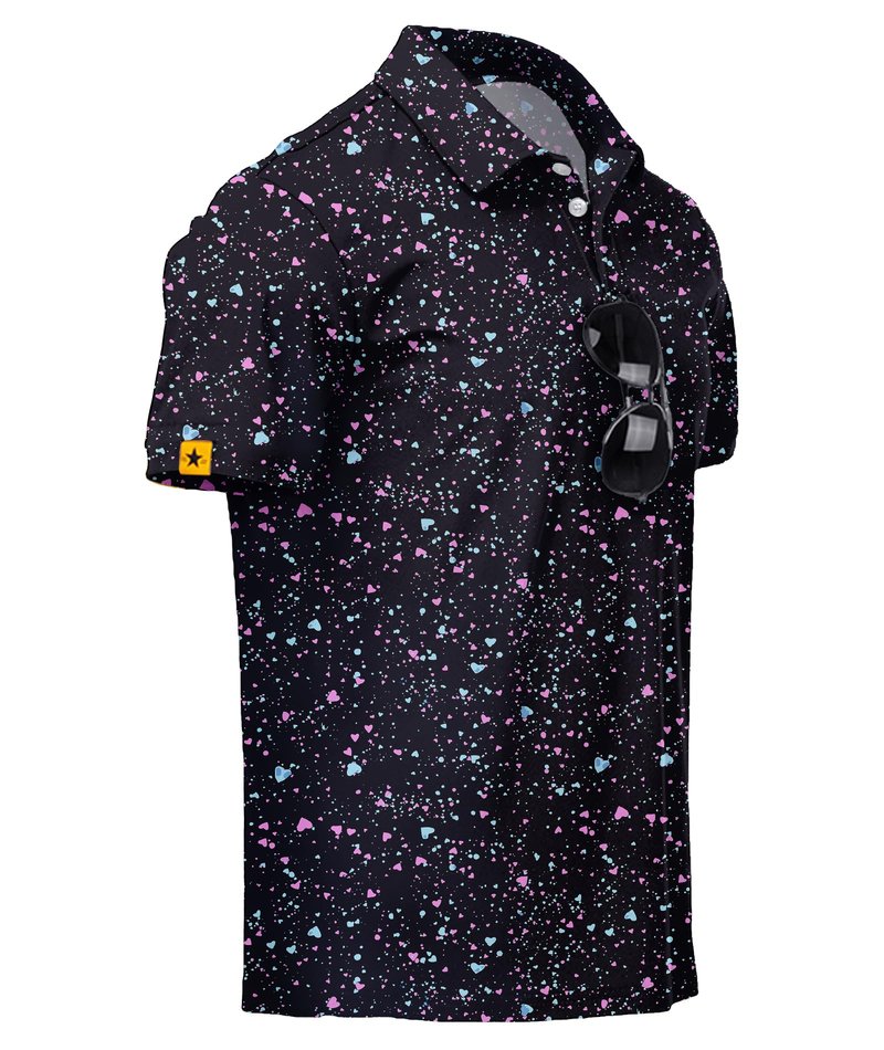 ZITY Mens Golf Polo Shirts Short Sleeve UPF 50+ Performance Moisture Wicking Print Pattern Casual Collared Golf Shirt for Men Black X-Large