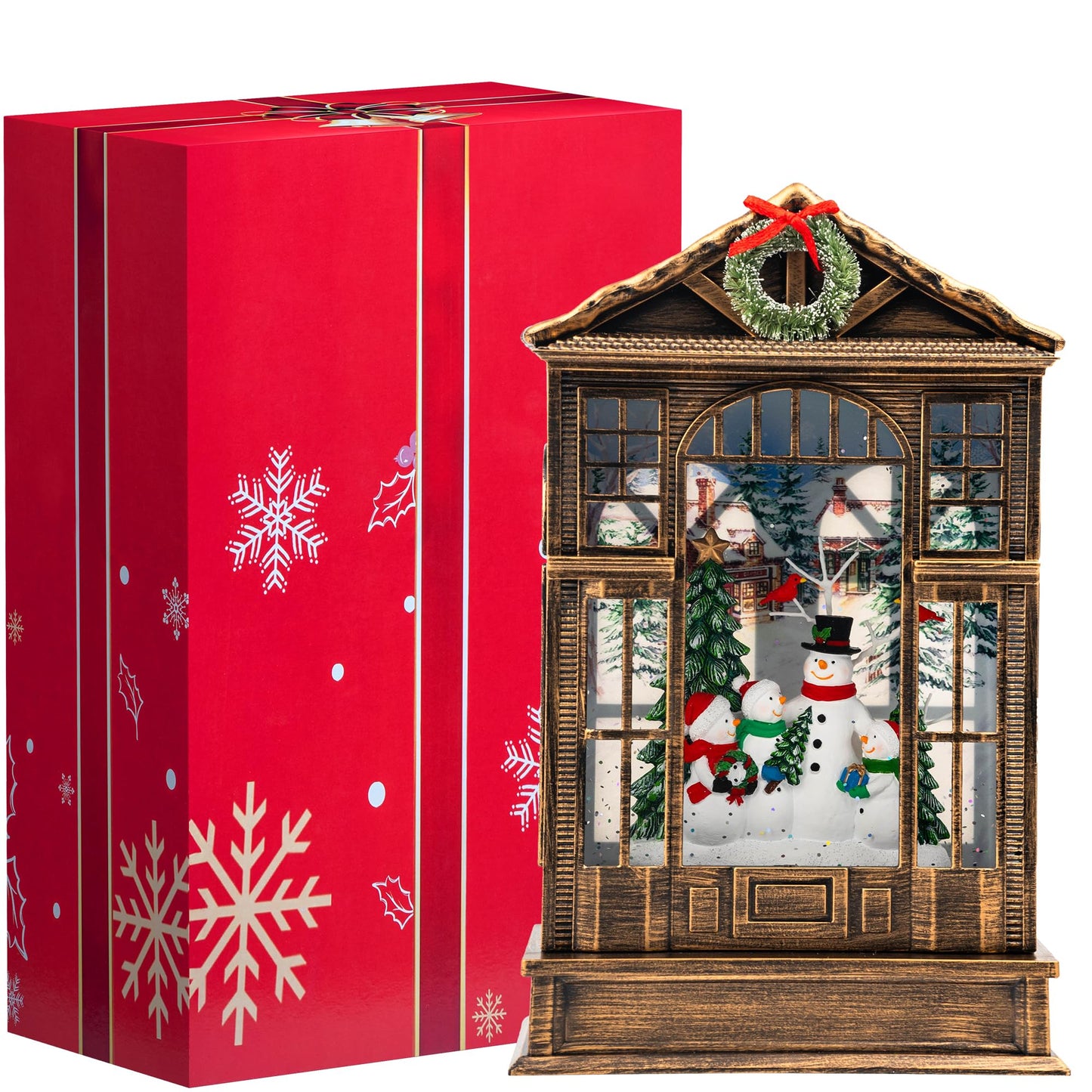 Christmas Snow Globe Swirling Glittering Snowman Choir Manger Scene, USB Lined/Battery Operated Lighted Snowman Carolers Musical Water Lantern for Christmas Festival Decoration Gifts