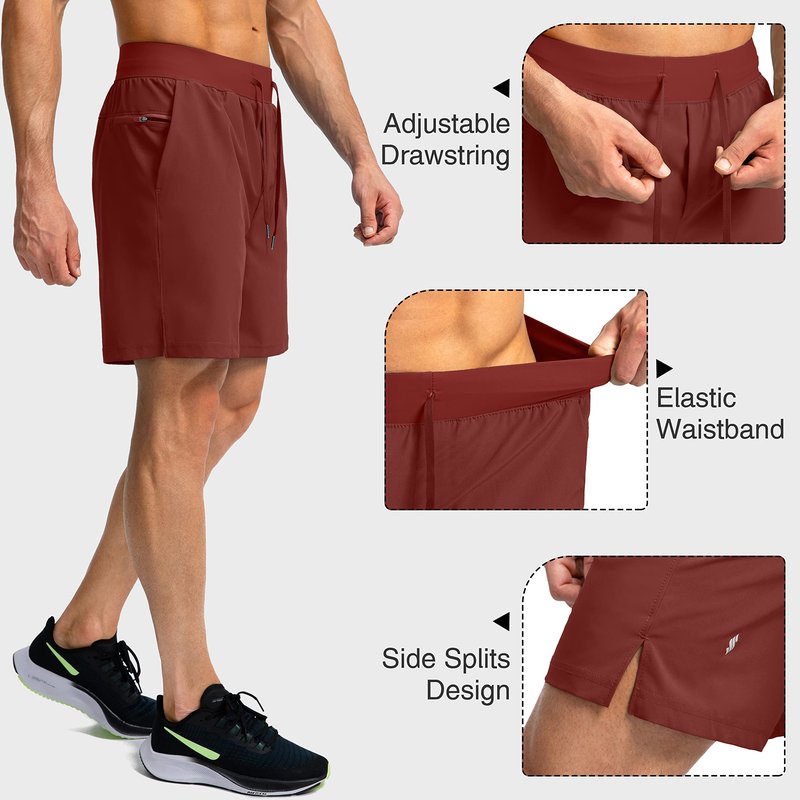 Soothfeel Men's Running Shorts with Zipper Pockets 7 Inch Lightweight Quick Dry Gym Athletic Workout Shorts for Men (Savannah, 3XL)