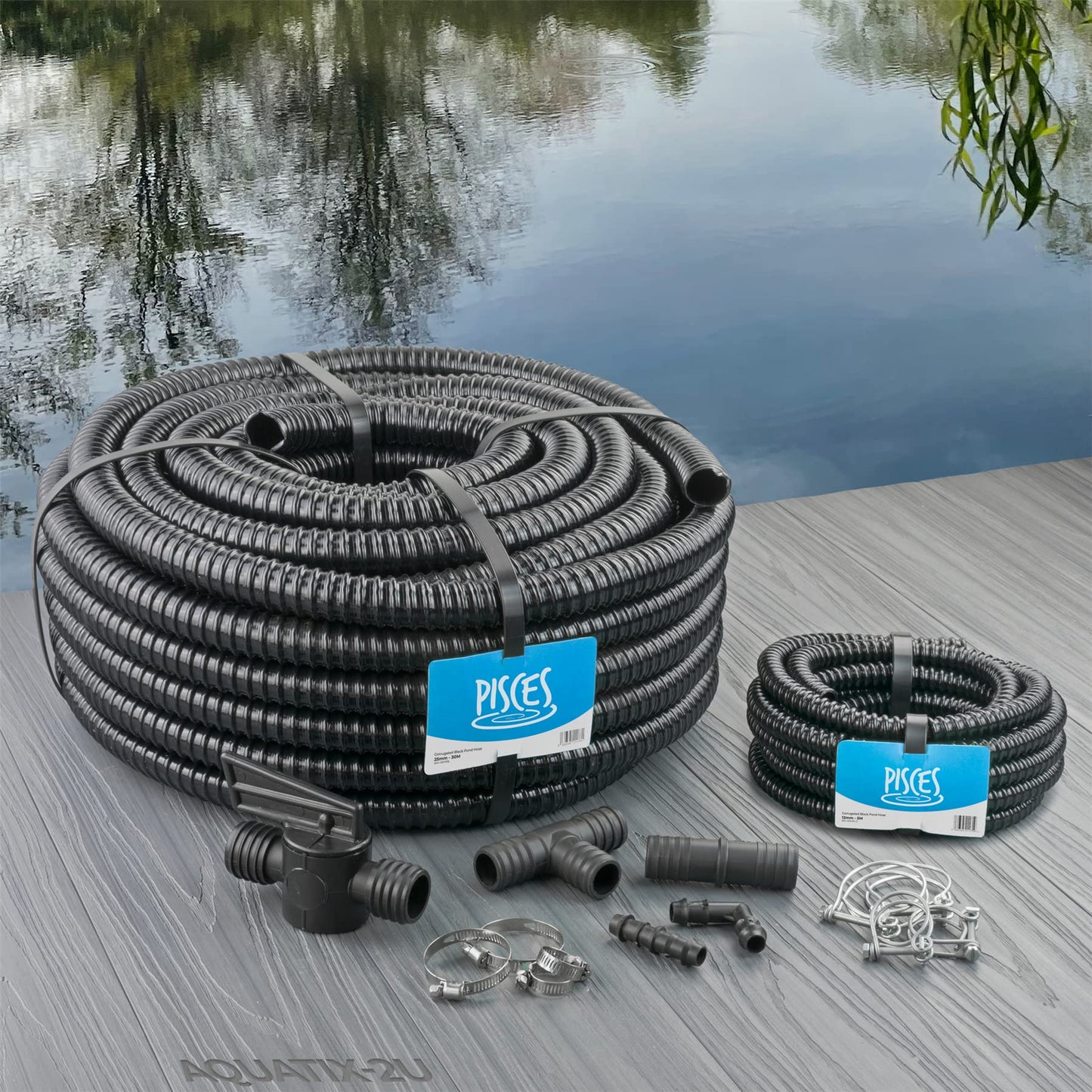 Pisces 50mm (2 inch) Black Pond Corrugated Flexible Hose Pipe - 5m Roll