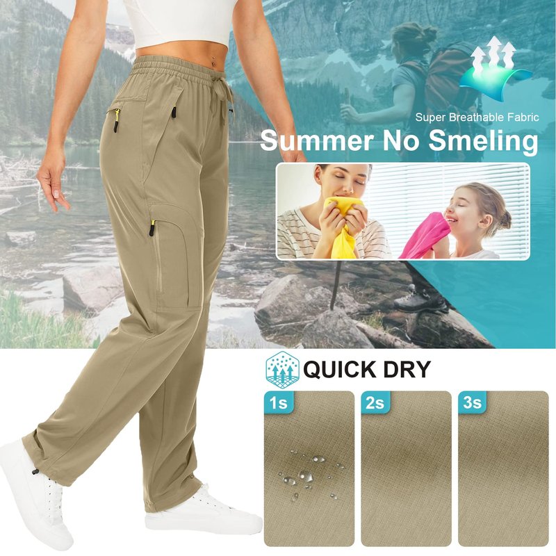 Toomett Women's Hiking Cargo Pants Quick Dry UPF50+ Outdoor Pants for Women Fishing Safari Travel Stretchy Pants with Pockets,6608,Khaki,S