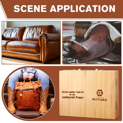 BUTUZE Leather Working Kit, Boxed Leather Tooling Kit, Leather Crafting Tool Kit, Cutting, Punching, Carving, Heavy Duty Leather Sewing Kit Professional Leather Working Tools and Supplies