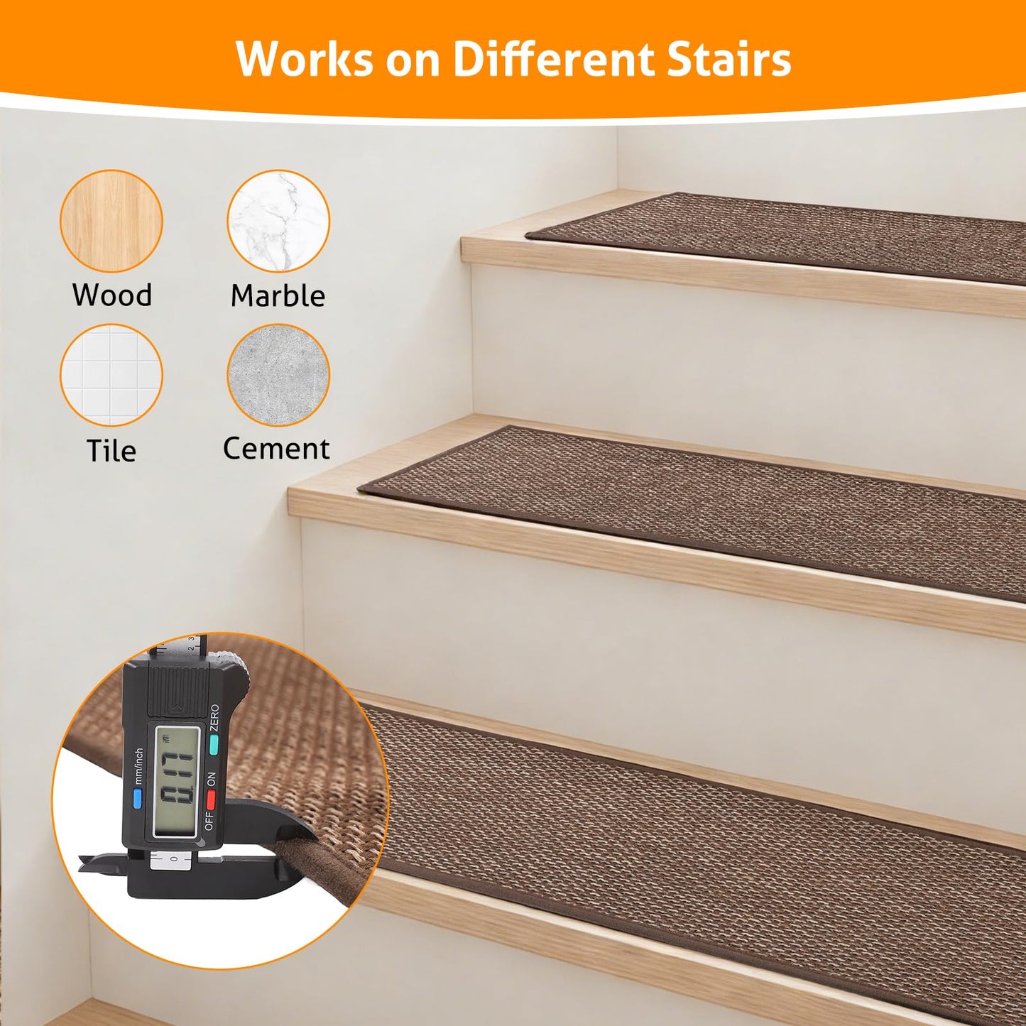 WICHEMI 9"x30"Stair Treads Non Slip Indoor, 15 Pack Stair Runner Carpet, Stair Covers for Wood Stairs with Reusable Adhesive for Kids Seniors Pets, Brown