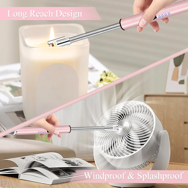 Electric Lighter, Candle Lighter Flameless Windproof with 360° Flexible Neck & LED Power Display, Type C Arc Rechargeable Lighters for BBQ, Camping, Cooking, Gift for Christmas, Thanksgiving, Birthday