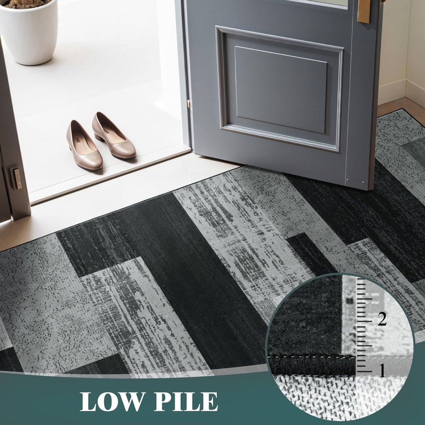 LIANLAM 8x10 Washable Area Rugs for Living Room and Bedroom, Vintage Checkered Pattern Non-Slip Carpet, Stain Resistant Low Pile Soft Rug for Dining Room,Office,Nursery,Kids Room(8x10,Gray)