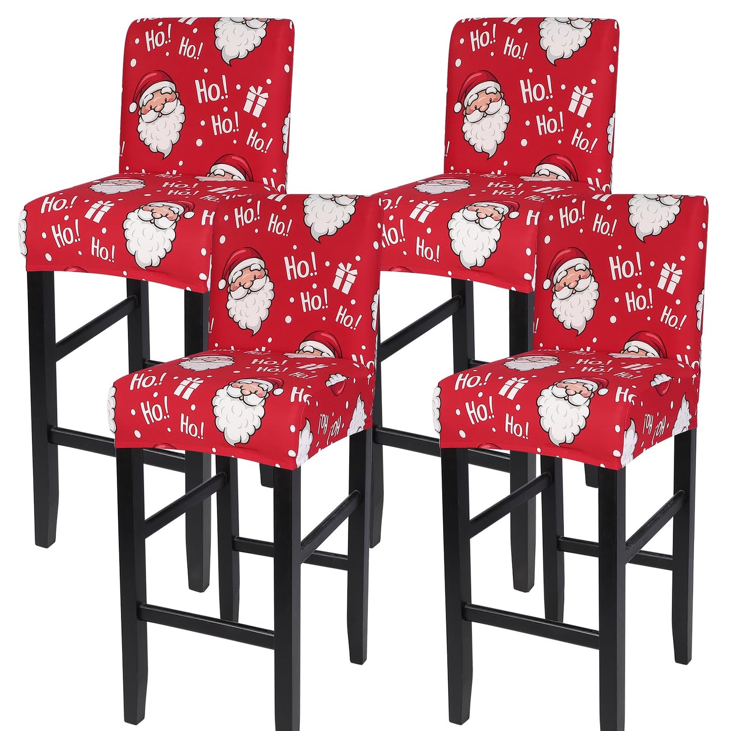 SearchI Christmas Bar Stool Covers Set of 4, Stretch Washable Barstool Seat Covers, Counter Height Chair Covers for Kitchen Dining Room Cafe (Santa Claus)