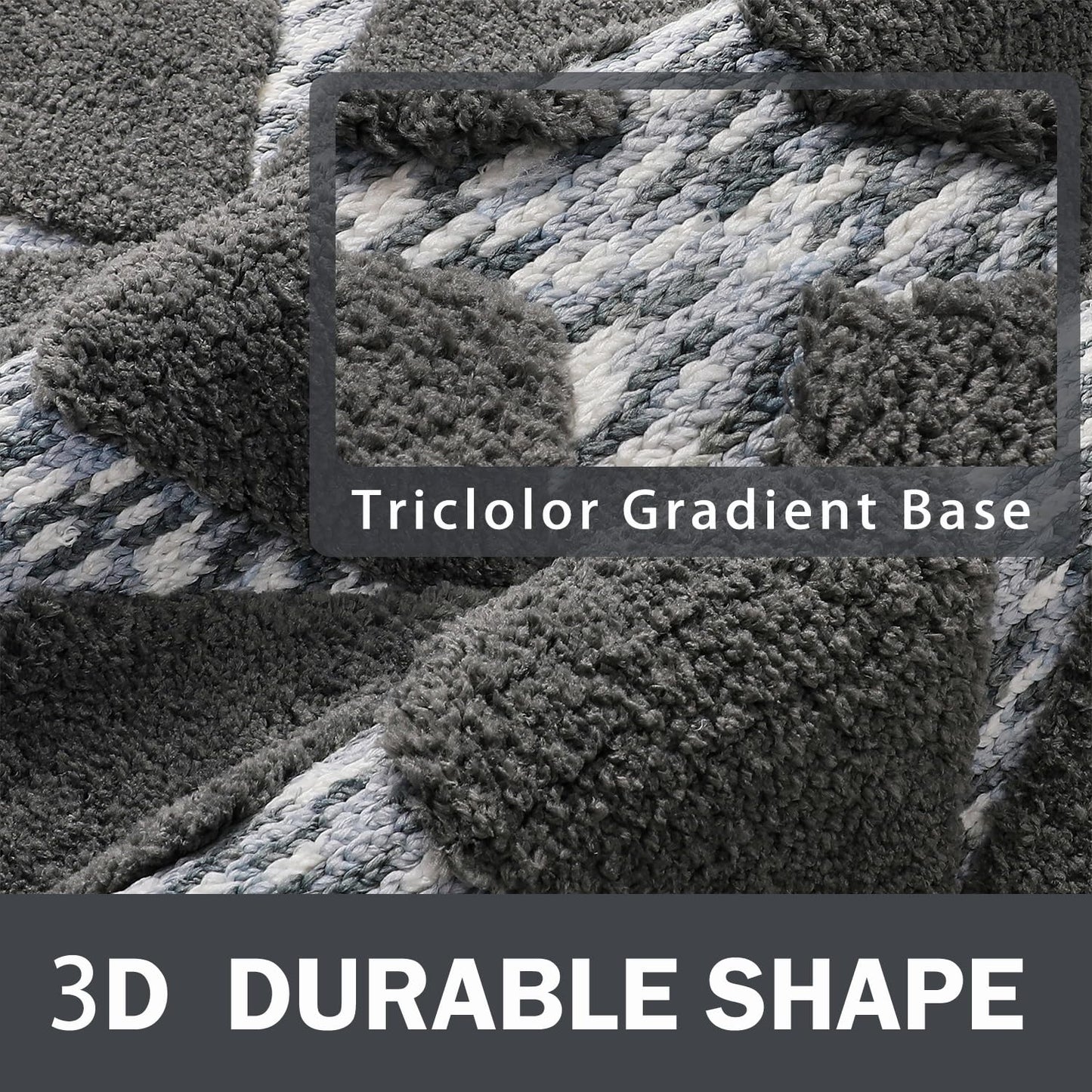 VivaNest 3D Luxury Rhombus Charcoal Grey Ombre Geometric Bathroom Mat, 20"x32" Extra Soft and Absorbent Microfiber Bath Rug, Non-Slip TPR Back, Plush Shaggy Bath Carpet for Floor