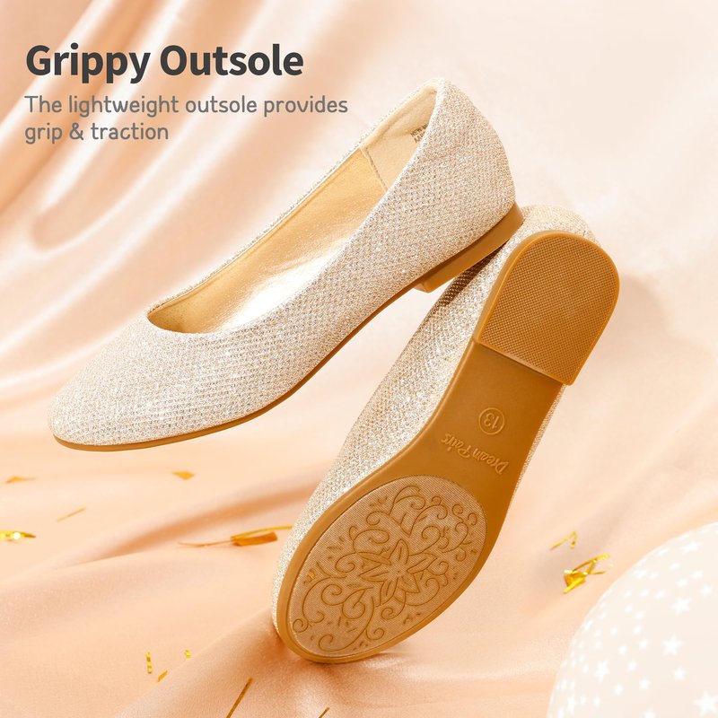 DREAM PAIRS Girls Dress Shoes Slip on Ballerina Flats for Wedding/Party,Size 1 Little Kid,Gold/Glitter,MUY