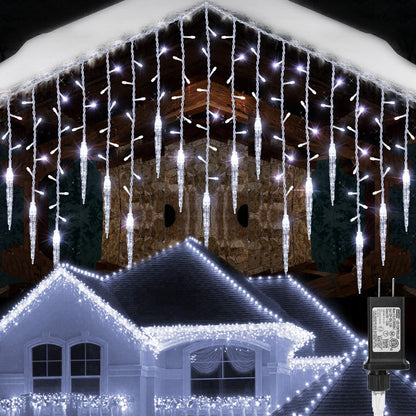 Icicle Christmas Lights, 29.5ft 360 LED Connectable Icicle String Lights with 60 Drops, Window Curtain Fairy Light with 8 Modes, Christmas Fairy Twinkle Light for Garden Eaves Xmas Decorations (White)