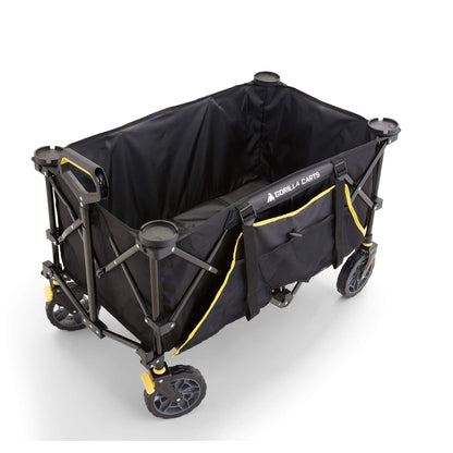Gorilla Carts 7 cu ft 185L Capacity Foldable Festival Wagon Collapsible Durable All Terrain Utility Pull Camping Wagon with Oversized Bed and Built-in Cup Holders, Garden Trolley Black Load up to 70kg