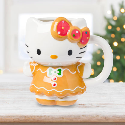Silver Buffalo Sanrio Hello Kitty Gingerbread Dress 3D Sculpted Ceramic Mug, 20 Ounces