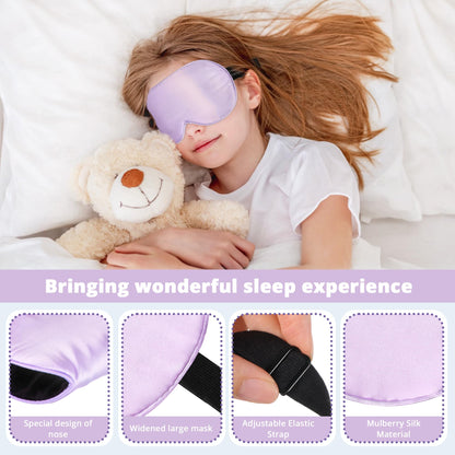 Kids Sleep Mask Eye Cover, 100% Real Natural Pure Silk Eye Mask with Adjustable Strap, Blindfold Kids Eye Mask for Sleeping, Eye Shade for Boys Girls and Adult, Pressure-Free Comfort (Black)