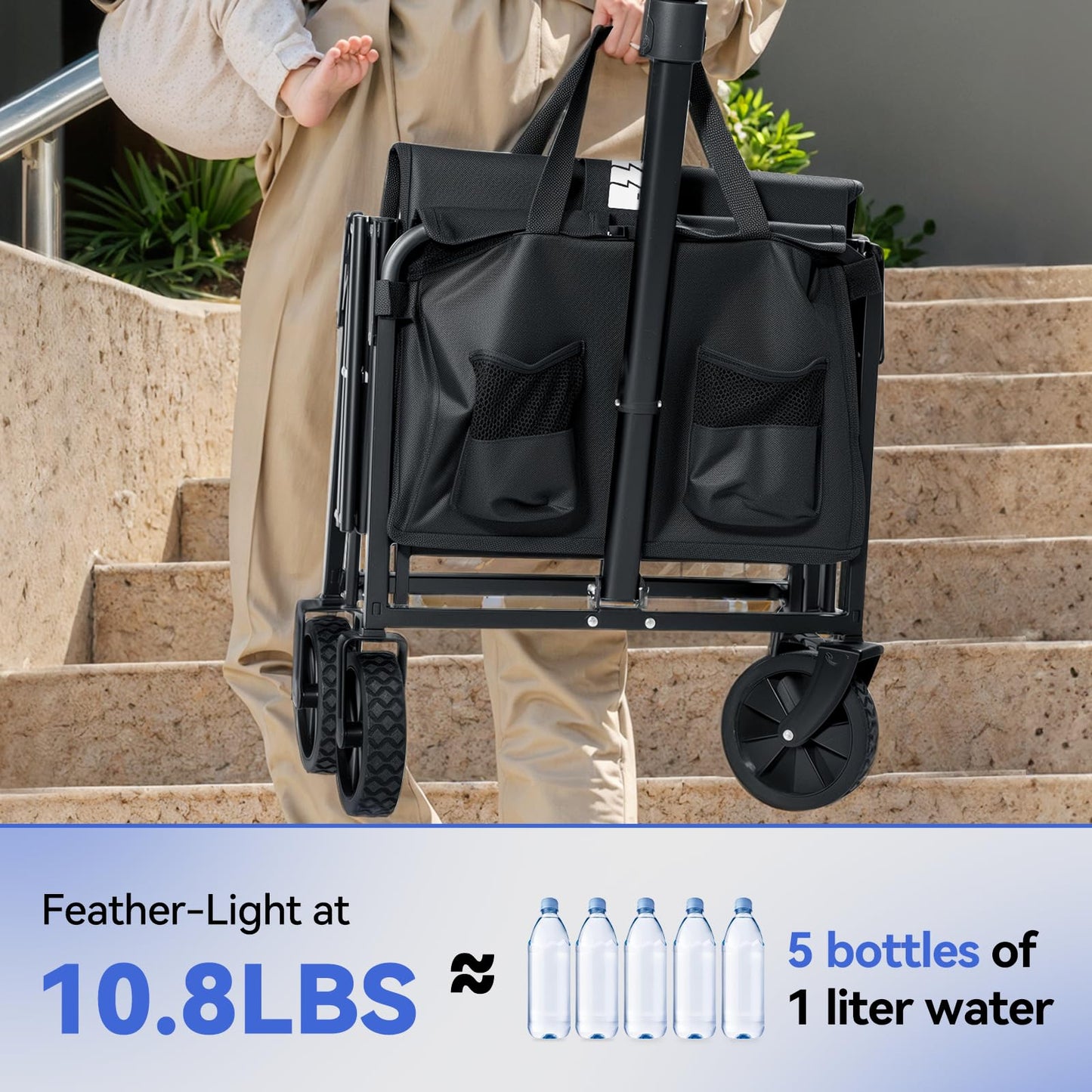 Collapsible Foldable Wagon, Foldig Wagon with Wheel Heavy Duty with 180lbs Weight Capacity Lightweight Utility Camping Cart for Groceries Garden Beach Sports Fishing (Black)