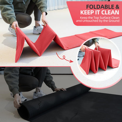 GymCope Foldable Yoga Mat for Travel, 68"x24" Folding Travel Gym Mat for Women Yoga Studio, Packable and Portable Pilates Mat with Storage Bag Easy to Carry, Lightweight Travel Workout Mat, 2mm/4mm