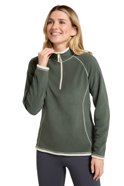 Mountain Warehouse Montana Womens Microfleece - Breathable Ladies Sweater, Quick Drying Pullover, Warm Fleece Jacket, Half Zip - For Spring Summer, Travelling, Outdoors Dark Green Women's Size 16