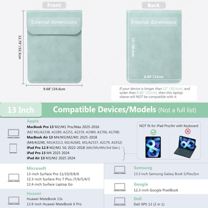 HYZUO 13 Inch Laptop Sleeve PC Case for MacBook Pro 13 M2 M1 2025-2016, MacBook Air 13 M4 M3 M2 M1 2025-2018, 13" iPad Pro/Air, Surface Pro, XPS 13, with Small Bag, Mint Green