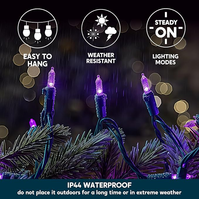 Joiedomi Purple LED Halloween Lights,100 Count Mini Christmas String Fairy Light with 26FT Green Wire,Lighting Decor for Indoor Outdoor Patio Dorm Classroom Bedroom Holiday Festival