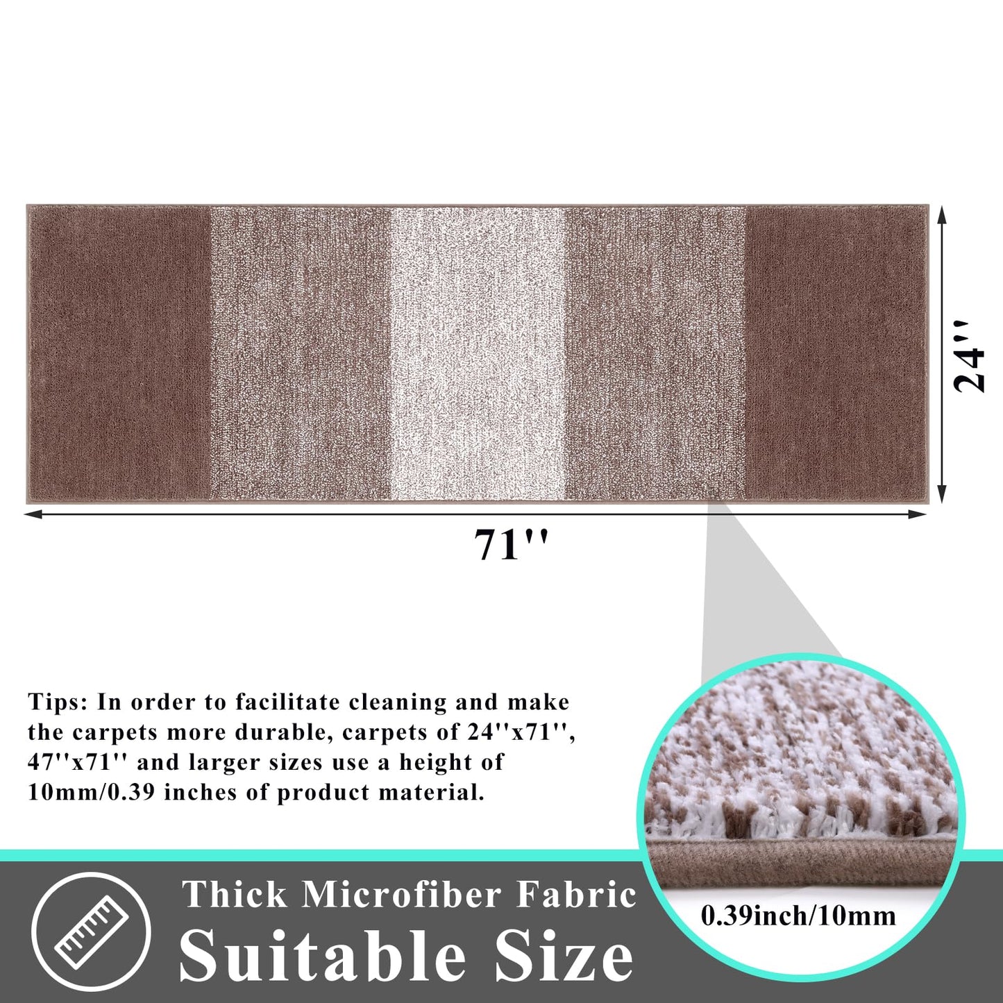 Vaukki Indoor Doormat Entryway Door Mat, Non Slip Absorbent Mud Trapper Mat Inside Floor Mat, Washable Door Carpet for Entryway (24''x71'', Coffee)
