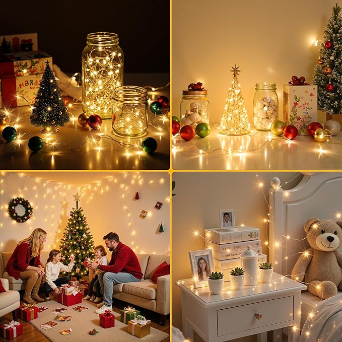Mlambert 16.4FT LED Fairy Lights Battery Operated with Timer, Rechargeable Mini Twinkle Lights for Christmas Decor Holiday Party,1 Pack, Warm White
