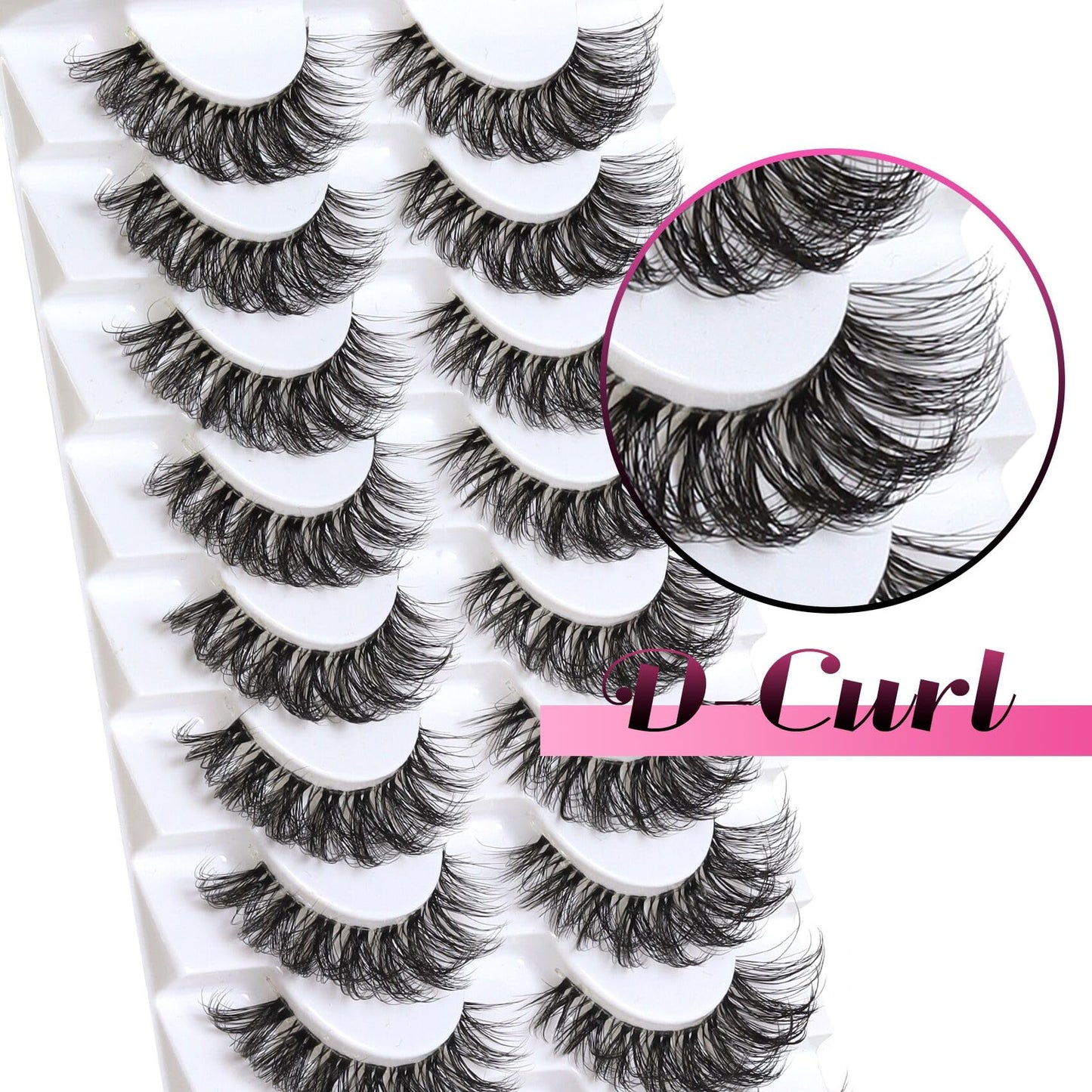Veleasha Lashes Russian Strip Lashes Eyelashes with Clear Band Looks Like Eyelash Extensions D Curl Lash Strips 10 Pairs Pack (DT01)