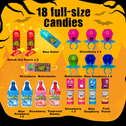 Candy Variety Pack, 18 Count Assorted Lollipops, Bulk Individually Wrapped Ring Pop, Push Pop, Baby Bottle Pop & Juicy Drop, Ideal for Birthdays, Party Favors for Kids & Hard Candy Gifts